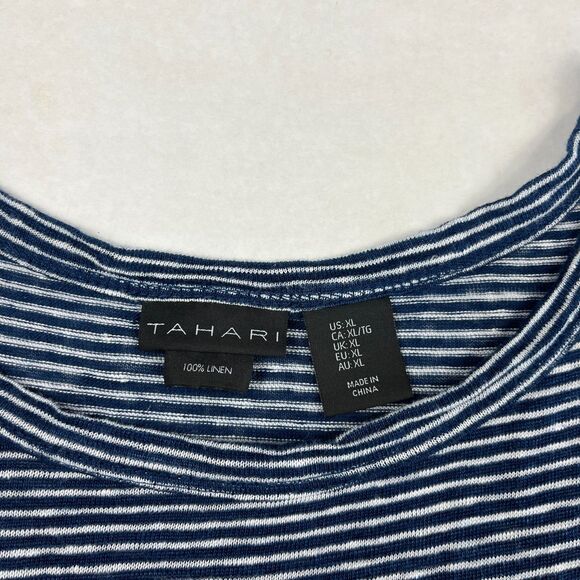 Tahari Striped Linen Tank Top XL Coastal Boho Summer Sleeveless Lightweight - Picture 4 of 9